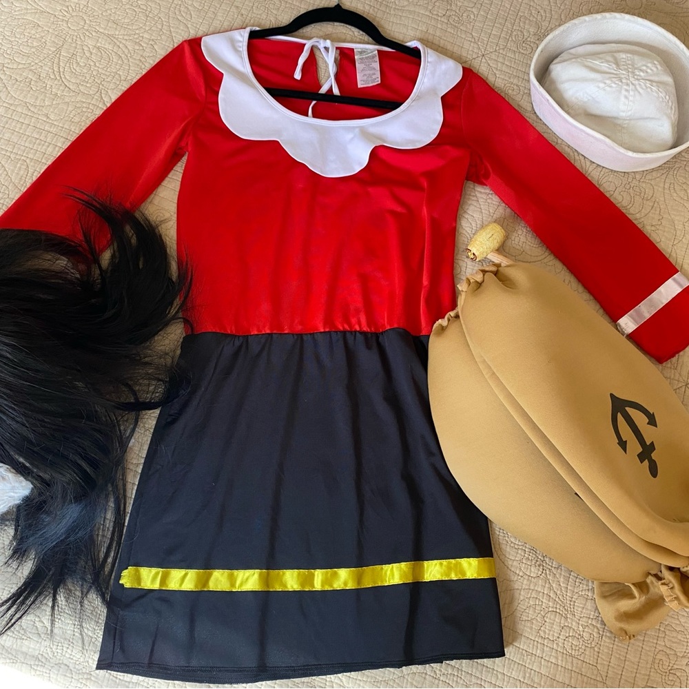 Popeye and Olive Oyl costumes. Women, medium about 5’5 125lbs and Man, any size